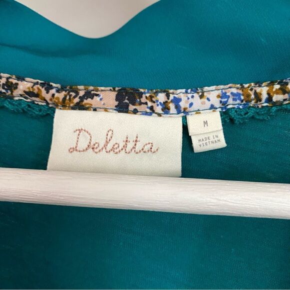 Deletta Anthropologie Teal Rivulet Draped Front Sleeve Blouse Medium - Picture 4 of 4